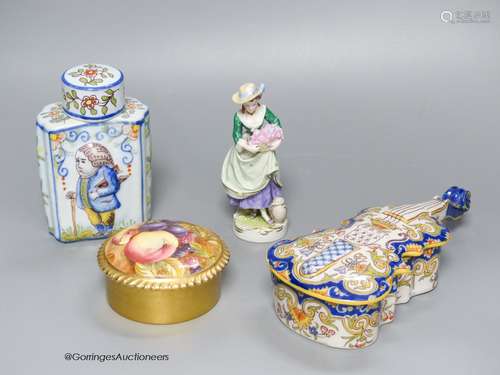 A French Faience tea caddy, casket, and other continental ce...