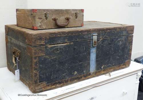 A Victorian iron bound lead-lined trunk, together with a lat...