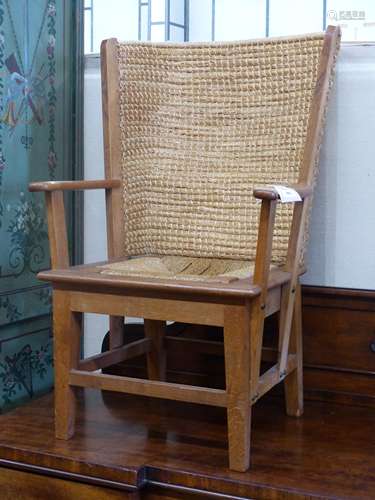 A 20th century light oak and skep work child's Orkney chair ...