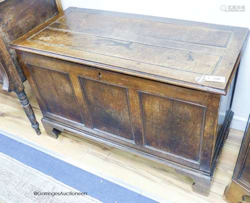 A late 18th century oak coffer, length 106cm, depth 51cm, he...