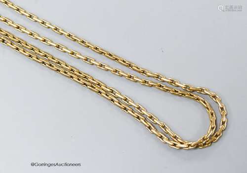 A 9ct yellow metal chain, 73cm, 21.7cm.