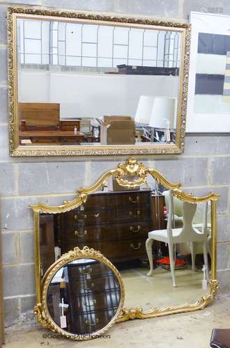 A Victorian style gilt overmantel mirror and two others (3) ...