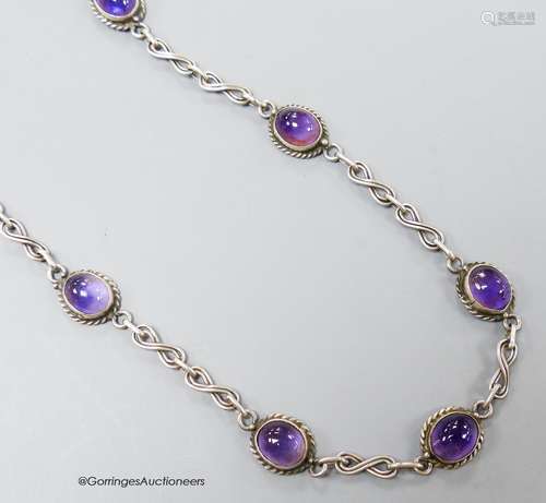 A 20th century white metal and cabochon amethyst set necklac...