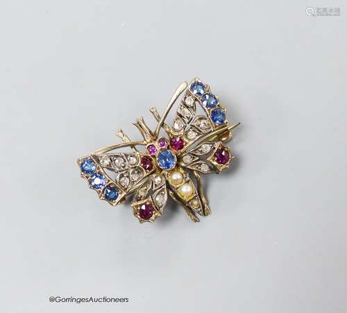 An Edwardian yellow and white metal, ruby, sapphire, diamond...