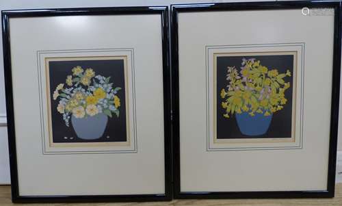 John Hall Thorpe (1837-1947), two woodblock prints, Vases of...