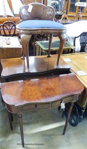 Two Georgian design tables and a walnut stool.