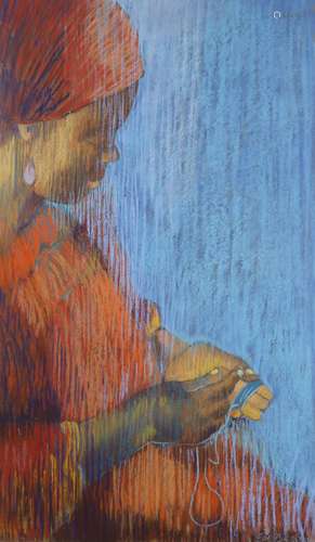 Em Isaacson, pastel on paper, 'Needlework', signed, 2005 Bou...