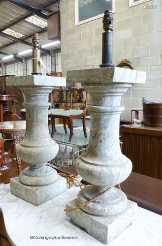 A pair of cast stone faux marble baluster column lamp bases ...