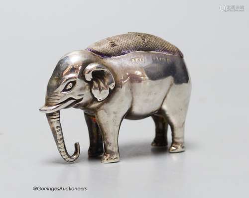 An Edwardian silver elephant pin cushion, Adie & Lovekin, Bi...