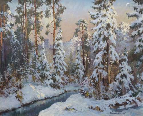 Waranowsky, oil on canvas, Winter landscape, signed, 78 x 63...