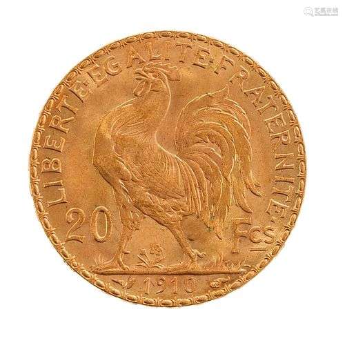 Pièce 20 francs Coq (Liberté, Egalité, Fraternité) datée 191...