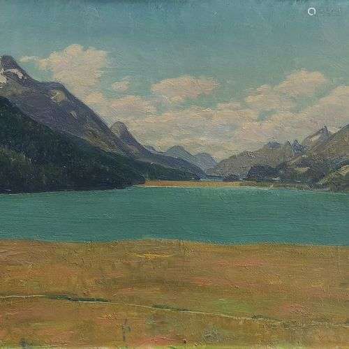 Heinrich Baur (1862-1936) Vue de lac, huile sur carton, sign...