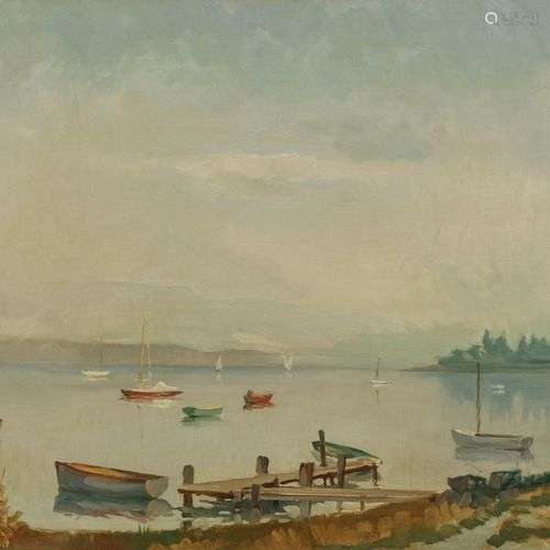 Henri Dufaux (1879-1980) Vue du Lac, huile sur toile, signée...