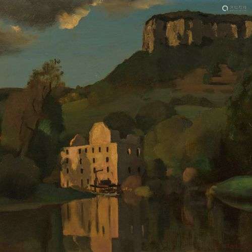 Pierre Jouffroy (1912-2000) Ruine au bord du lac, huile sur ...