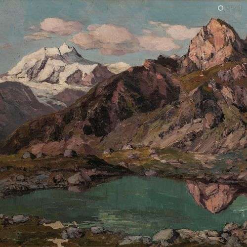 Emil Brehm (XIXe-XXe s) Vue d'un lac de montagne, huile sur ...