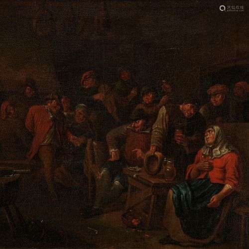 Dans le goût de Teniers Scène de taverne, huile sur toile, 3...