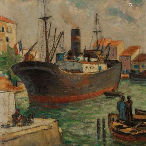 François Gos (1880-1975) Toulon, huile sur toile, signée, 60...