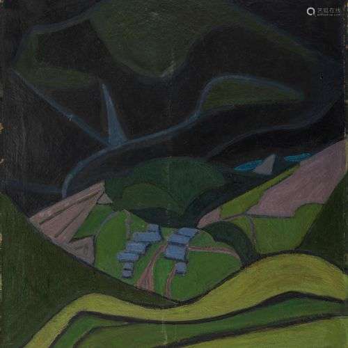 Christiane Zufferey (1920-2011) Paysage futuriste, huile sur...