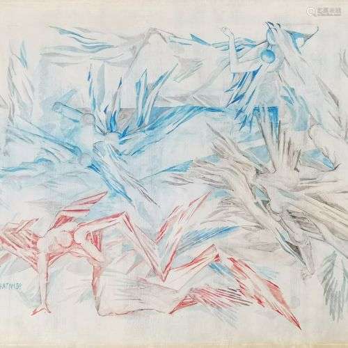 Hubert Aratym (1936-2000) Le combat des anges, huile sur pan...