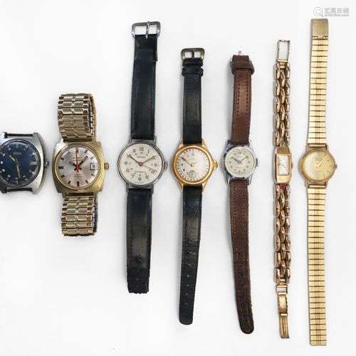 Lot de sept montres vintage signées Arsa, Cimier, Camy, Bire...