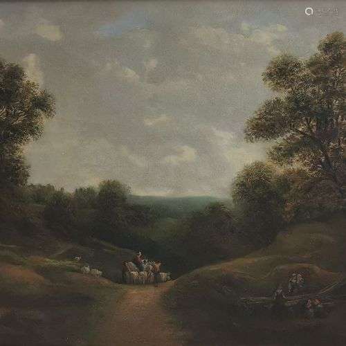 Ecole XIXe s Bergère et ses moutons, huile sur toile, 39x60 ...