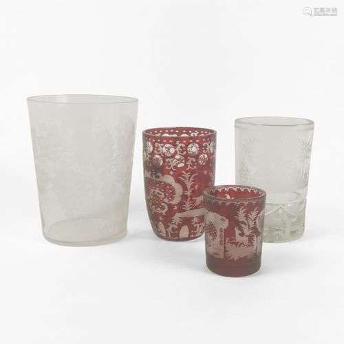 Collection de 4 verres gravés Notamment Bohème