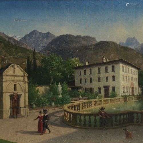 August Bauer (1830-1905) Palazzo Vertemati in Plurs, huile s...