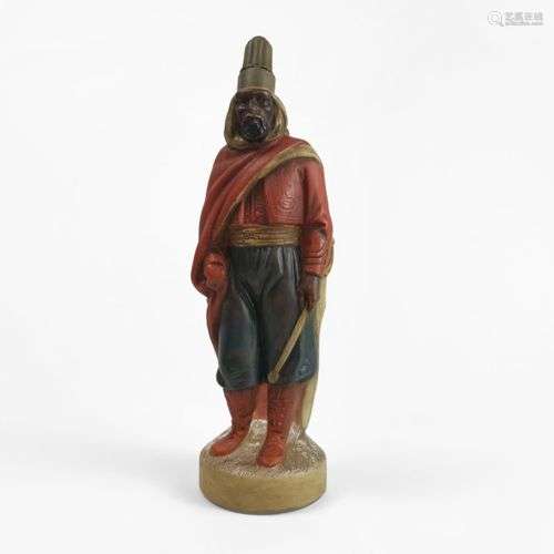 Bouteille en forme de zouave Verre peint, H 29,5 cm