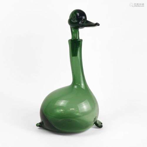 Grande carafe canard Verre teinté vert, H 31cm