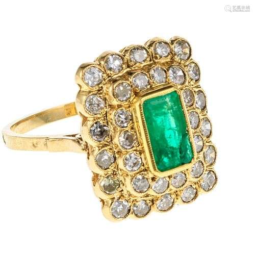 Bague sertie d'une émeraude taille rectangle (env. 0,5 ct) d...