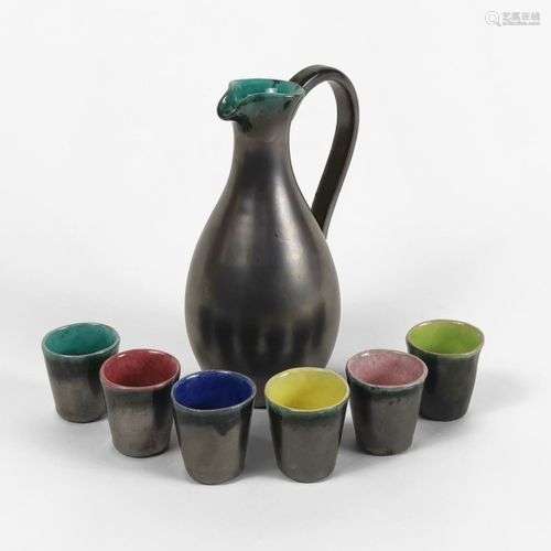 Paul Ami Bonifas (1893-1967) Pichet et six verres, céramique...