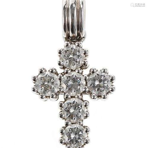 Croix sertie de diamants (env. 1,5 ct) Or gris 750, H 2 cm, ...