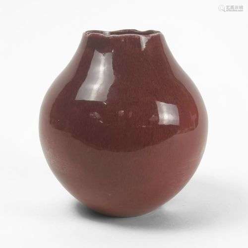 Vase boule Artpot Céramique émaillée rouge, H 19 cm