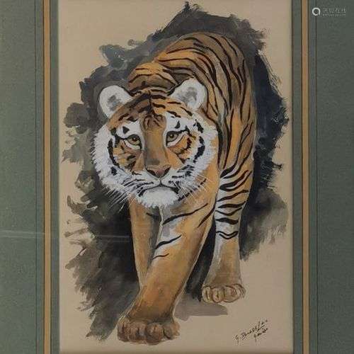 George Bressler (XXe s) Tigre, aquarelle et gouache sur papi...