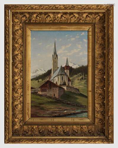 Hubert Sattler (1817-1904) Vue d'une église dans les Alpes, ...