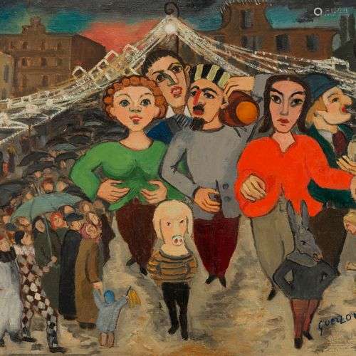 Stéphanie Guerzoni (1887-1970) Carnaval: le défilé, huile su...