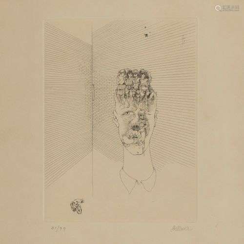 Hans Bellmer (1902-1975) Homme rêvant, gravure au burin et p...