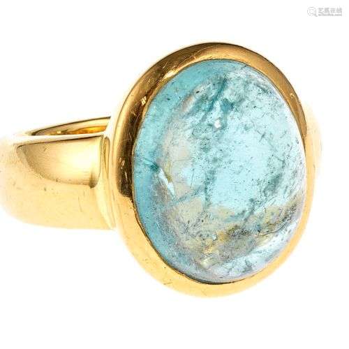 Bague sertie probablement d'une aigue-marine taille cabochon...