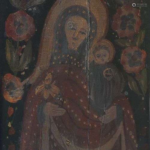 Vierge à l'Enfant Roumanie, icône sur bois, 46x30,5 cm