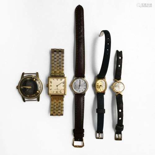 Lot de cinq montres signées Favre Leuba, Certina, Allaine, e...