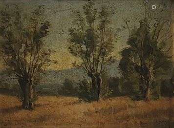 Rodolphe Piguet (1840-1915) Trois arbres, huile sur carton, ...