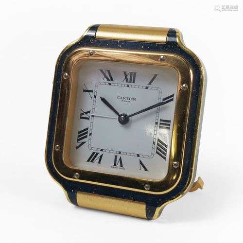 Cartier, Santos, pendulette-réveil carrée Imitation lapis-la...