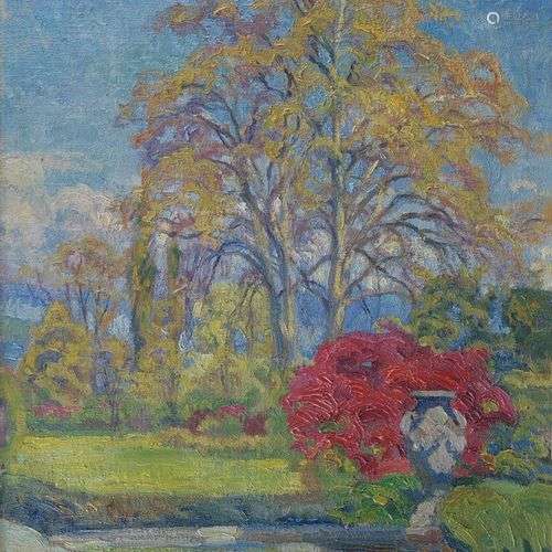 Edouard Elzingre (1880-1966) Parc devant la maison, huile su...