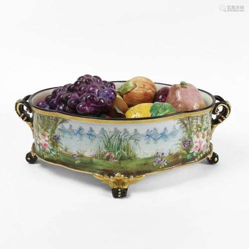 Coupe ovale en porcelaine XIXe-XXe s Contenant des fruits en...