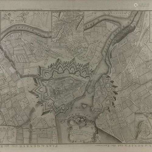 Plan de Genève et ses environs Eau-forte, datée 1760, 50x65 ...