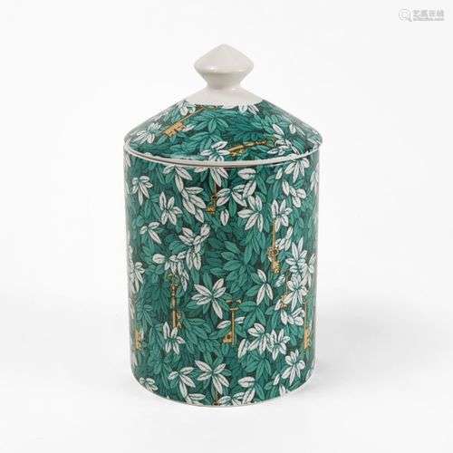 Boîte cylindrique dans le goût de Piero Fornasetti Porcelain...