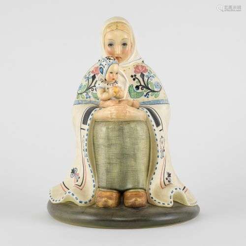 Manufacture Lenci Mère et enfant, céramique, H 31 cm