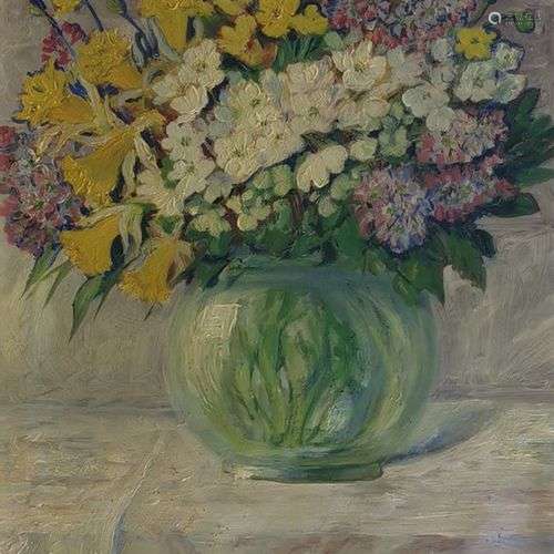 Charles Durand (XIX-XXe s) Vase de fleurs, huile sur carton,...