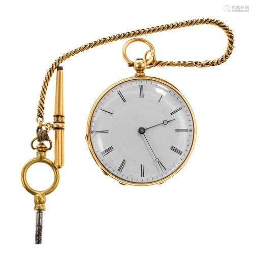 Montre de poche avec sa chaîne de montre Cadran émaillé blan...