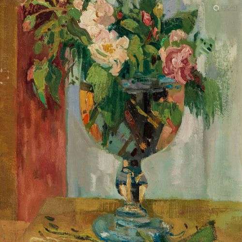 Paul Collomb (1921-2010) Le verre de roses, huile sur toile,...